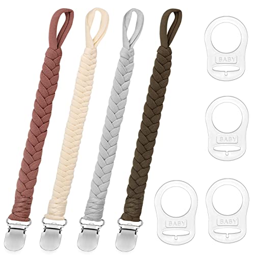 Annhao Schnullerkette Baumwolle Schnullerband Junge und Mädchen,4 Pcs Schnullerketten Clips mit 4 Pcs Silikonring Passt Alle Schnuller Baby Zahnen Spielzeug für Lätzchen Dreieckstuch Sauger,BabyDusche