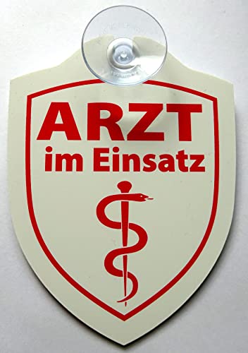 Schild mit Saugnapf Arzt im Einsatz Notfall Hilfe Notarzt Auto Windschutzscheibe