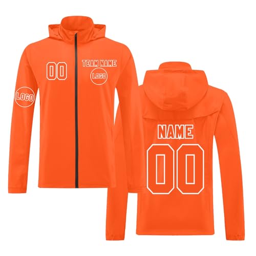 Trainingsjacke Personalisierte Übergangsjacke Unisex für Erwachsene Kinder,Mesh Futter Atmungsaktive Kapuzenjacke mit Zip Tasche Schnelltrocknende Sportbekleidung Fahrradjacke Teamtrikot(Orange)