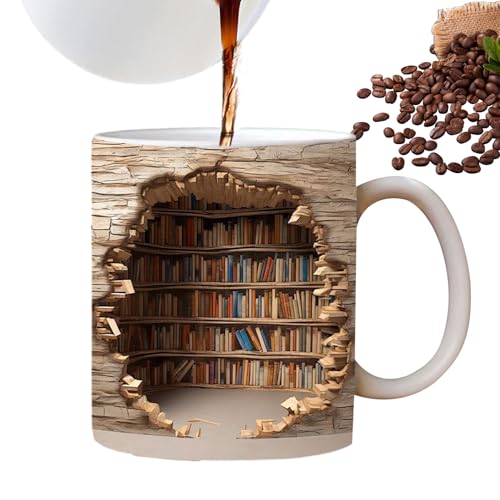 3D-Bücherregal-Tasse Kaffeetasse Bibliothek Bücherregal Reisebecher,Teebecher Milchbecher Porzellan Knochenbecher Bücherregal Becher Neuheit Sprüche Buchliebhaber Becher