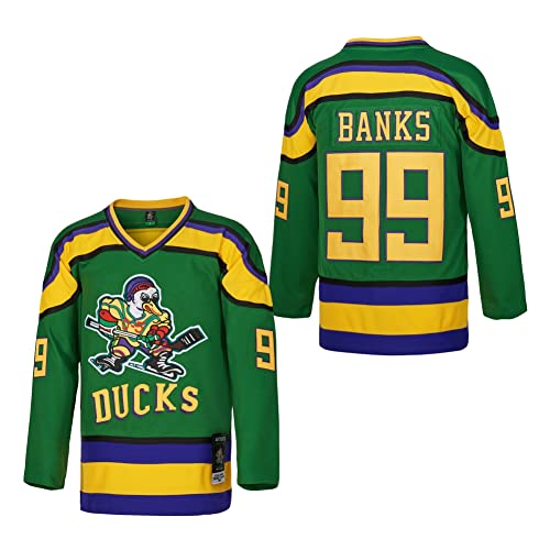 D-5 Youth Mighty Ducks Jersey #96 Conway #99 Banks Trikot, Film Eishockey Trikot für Kinder, #99 Grün, Klein