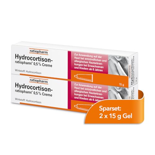 Hydrocortison-ratiopharm® 0,5% Creme im Sparset 2 x 15 g Creme: Bei allergischen und entzündlichen Hautirritationen, Juckreiz, Sonnenbrand und Insektenstichen.