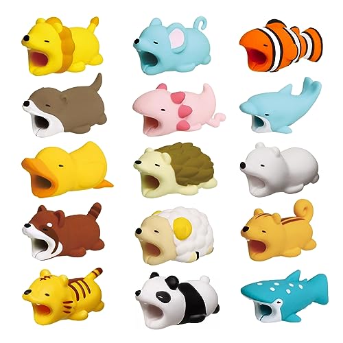 YSTrillion 15 Stück Tiere Kabel Kabelschutz,USB Ladekabel Schutz,Cute Animal Data Line Protector Bites Cable External Protector Anti-Fracture Prevents Breakage