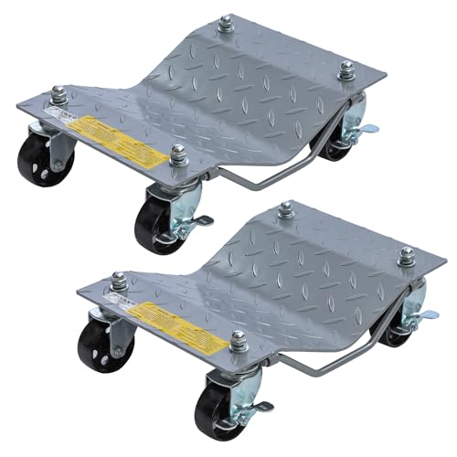 KATSU Tools 2 Stück Rad Rangierheber 1,5 Ton Tragkraft, Mobile Reifenplattform 40x30cm und feststellbare Wagenheber Rangierbrett Autowerk Rangierhilfe Auto PKW Rangierroller