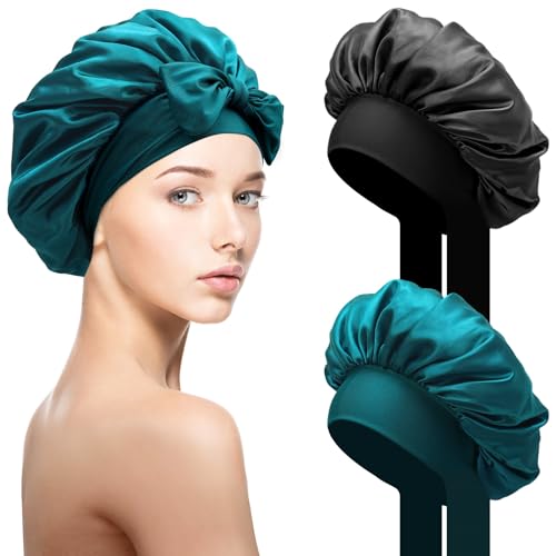 SOMLAW 2 Stück Seidenhaube zum Schlafen Schlafhaube Haare Schützen, Satin Haarhaube mit elastischem Band, Weiche Nachtmütze für Lockiges Haar, Sleep Cap Satin Bonnet für Damen