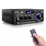 WOOPKER HiFi-Verstärker AK45 Pro Mini Bluetooth 5.0 Stereo Verstärker Amplifier 2 Kanäle Audioverstärker av Receiver Höhen und Bässe mit USB/RCA/MIC/FM Radio