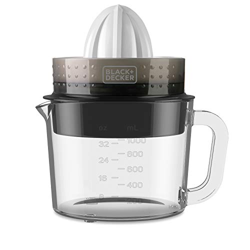 BLACK+DECKER Elektrische Zitruspresse | BXCJ30E | 30W | 1 Liter | Mit Glaskanne | Weiß-Transparent