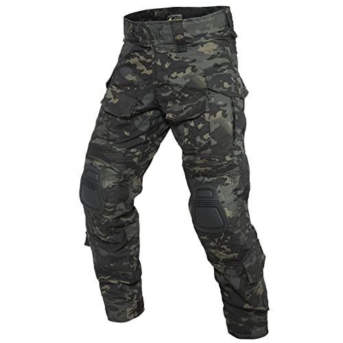 YEVHEV Taktisch Hosen Herren G3 US-Militär Camouflage Ripstop mit Knieschoner für Outdoor-Aktivitäten (Ohne Gürtel) Schwarz Camo, XL