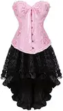 Corset Dress Corsage Korsett Kleid Für FrauenBustier Spitze Rock Tutu Set Plus Size Viktorianisches Kostüm Damen Rosa M