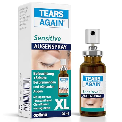 TEARS AGAIN Sensitive XL 20 ml Augenspray bei trockenen Augen - Kontaktlinsen geeignet, Hilft bei brennenden und tränenden Augen, Ohne Konservierungsmittel