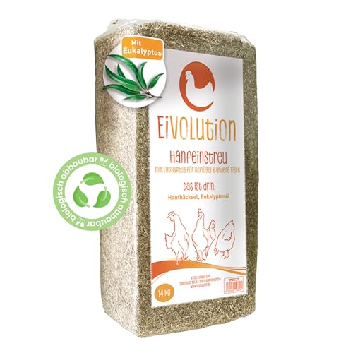 eivolution Hanfeinstreu mit Eukalyptus | 14 KG | Für Hühner, Nager wie Meerschweinchen und Kaninchen & Pferde | Extrem Saugfähig I Staubarm I Für EIN gutes Stallklima