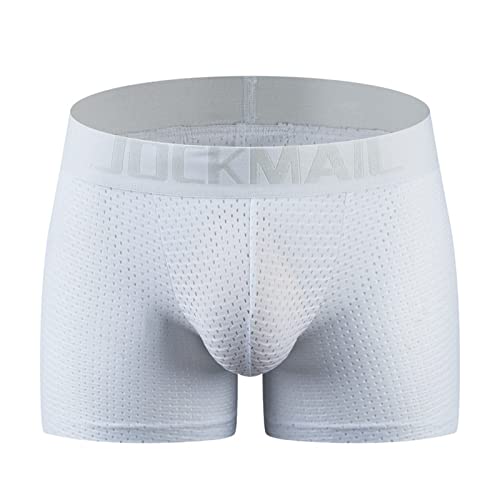 Boxershorts Herren Weiche Männer Unterwäsche Unterhosen Men Retroshorts Boxer Baumwolle Ohne Kratzenden Zettel Boxershorts Atmungsaktive Männer Unterwäsche mit Elastischem (Weiß,L)