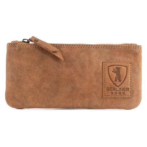 Berliner Bags Vintage Federmäppchen Etui aus Leder mit YKK-Reißverschluss, Robuste Federmappe für Stifte und Zubehör - Braun