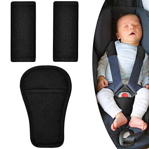 Aomig Gurtpolster Kinder, 3 Pads Set Gurtschutz Auto Sicherheitsgurt Schulterpolster, Schwarz Universal Gurtschoner & Gurtpolster Gurtbezüge für Babyschale, Kinderwagen, Buggy & Autositz