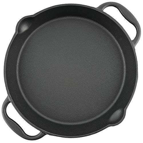 BBQ-Toro Gusseisen Grillpfanne Ø 20 cm | Gusspfanne mit zwei Griffe und zwei Ausgießer | Servierpfanne aus Gusseisen | Pfanne für Gasgrill, im offenen Feuer, Elektro-Herd | Grillzubehör