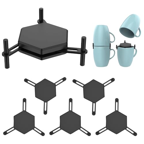 FOVHEE Tassenstapler 6 Stück, Kaffeetassen-Organizer, Stapelbare Tassenaufbewahrung, Küchenschrank Organizer, für Becher, Teetassen und Kaffeetassen, platzsparend (schwarz)