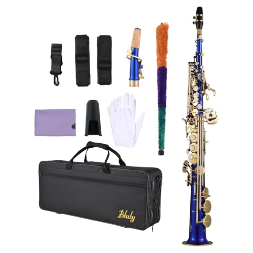 Btuty bb B Saxophon aus Messing, goldlackiert, Blasinstrument aus Holz, natürliche Gehäuse-Tasten, Sopran-Saxophon mit Reinigungsbürste, Tuch, Handschuhe, gepolsterter Gurt, Etui