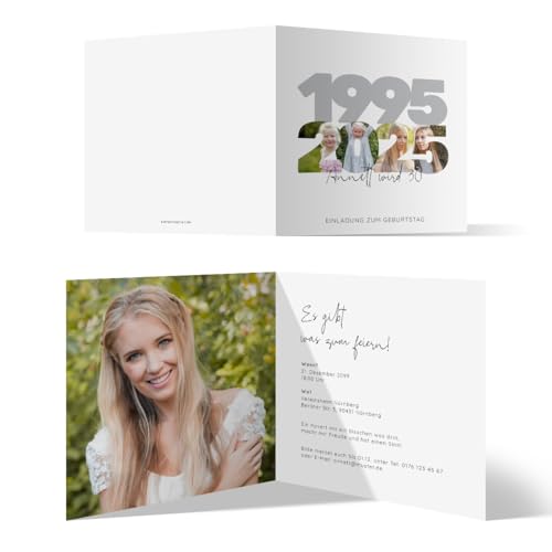 Personalisierte Geburtstag Foto Einladungskarten im "Zahlenbilder" Motiv, ab 10 bis 100 Stück selbst gestalten, quadratische Klappkarte, dickes 300g/qm Papier, detaillierter Druck