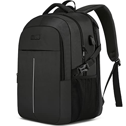 Groß Herren Laptop Rucksack 17 Zoll Laptoptasche für Schule Arbeit mit USB Ladeanschluss Wasserdicht Business Reisen Notebook Tasche Schulrucksack für Männer Frauen Jungen Teenager Schwarz