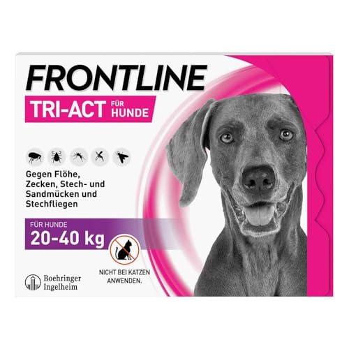 FRONTLINE TRI-ACT Hund L gegen Zecken, Flöhe & Mücken (große Hunde 20 bis 40 kg) - 3X Pipetten für bis zu 3 Monate Schutz - wasserfest - perfekt auf Reisen