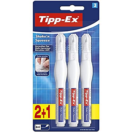 Tipp-Ex Korrekturstift Shake 'n Squeeze, je 8ml, 3er Pack, Ideal für das Büro, das Home Office oder die Schule