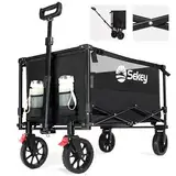 Sekey XXL Bollerwagen Faltbar mit Bremsen 160L 150KG Belastbar, Faltbarer Bollerwagen Geländetauglich, Klappbarer Handwagen Strand Camping Einkaufen, XXL-Sieger 3011, Schwarz