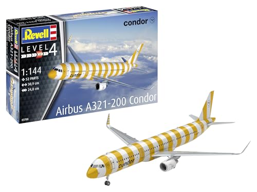 Revell Modellbausatz A321-200 Condor | Modellnachbildung des Airbus A321neo | Cockpitnachbildung, 2 Triebwerksoptionen & detailliertes Fahrwerk | Inkl. Kleber und Pinsel