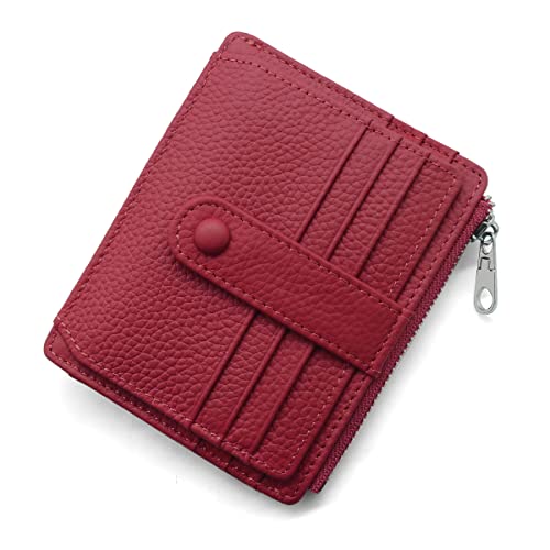 REETEE Geldbörse Damen Herren Klein Echtes Leder Kreditkartenetui RFID Schutz Geldbeutel Damen Kartenetui mit Münzfach, Mini Männer Portemonnaie 14 Kartenhalter Slim Wallet Geschenkbox (Weinrot)