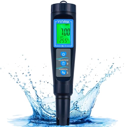 Salzwasser Pool Messgerät Digital 5 in 1 pH/TDS/EC/Salzgehalt/Termometer pH Wert Messgerät mit LCD-Display,Automatischer Temperatur Kompensations pH Tester und Wassertester Ideal für Pool,Trinkwasser