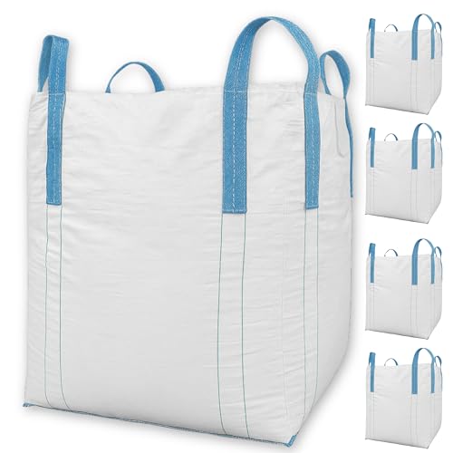 BIG BAG 90x90x110 cm Groß - Hohe Stabilität bis 1500kg, Entsorgung BigBags mit 4 Schlaufen (BigBag, 5er Pack)