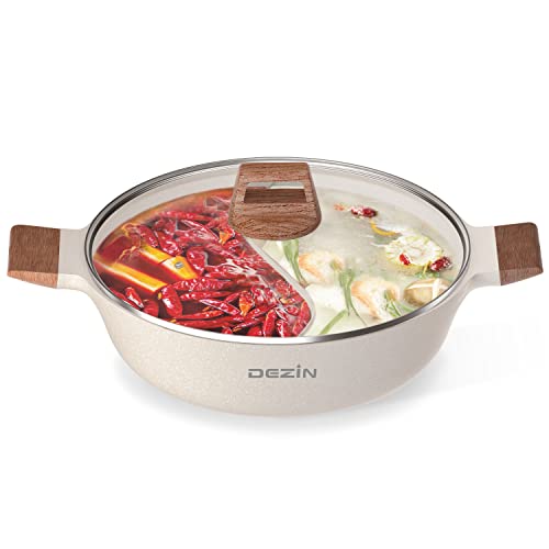 DEZIN 5-QT Shabu-Topf mit doppeltem Geschmack und Trennwand, beidseitig antihaftbeschichteter 12-Zoll-Hotpot für Induktionskochfeld, Gasherd und Heißbrenner, Suppenkelle im Lieferumfang enthalten