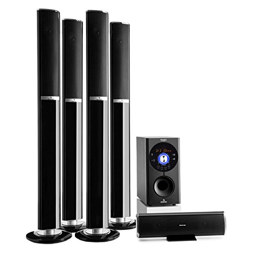 auna Areal Surround Heimkino 5.1- Soundsystem Kanal Heimkinosystem Lautsprechersystem 5.1 heimkinosystem mit 145 Watt RMS, 16,5 cm (6,5")-Sidefiring-Subwoofer, Bassreflex, Bluetooth, schwarz