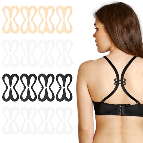 Xinjoduz 16 Stück Bh Träger Halter Bh Träger Clip Bh Clips Schmetterling BH Clips BH Zubehör Set in 4 Farben für Sportwesten, Kleider Hemden Tops (Schwarz, Weiß, Transparent, Hautfarbe)