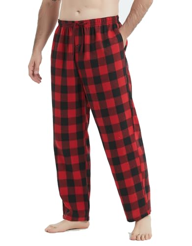 Jveyvth Herren Pyjamahose Flanell Baumwolle kariert Schlaf & Lounge Hose, PJ Hose mit Taschen und Knopfleiste