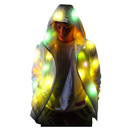 Skang Herbst Outfit Damen Hemd LED-leuchtend Frauen lange Jacke leuchtende Kleidung Männer bunte Damenmantel Mantel Mit Fellkragen Damen (White, S)