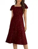 Berylove Cocktailkleid Lang Hochzeitskleid Gast Abendkleid Rot Glitzer Evening Dress Festliches Kleid Schöne Festkleider Damenkleider Sommer BLS005 DarkRed L