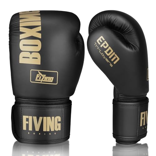 Boxhandschuhe für Damen und Herren, Boxing Training Gloves,geeignet für Boxen, Kickboxen, gemischte Kampfsportarten, Thai, MMA, Kampftraining (Schwarzes Gold, 14oz)