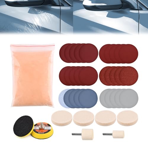 Tongdejing Glaspolierset, 39-teiliges Set, Ceroxid-Polierpulver, Filz-Polierpad und Rad, Auto-Fensterreparatur, Auto-Detail-Polieren, Glaskratzer-Entferner