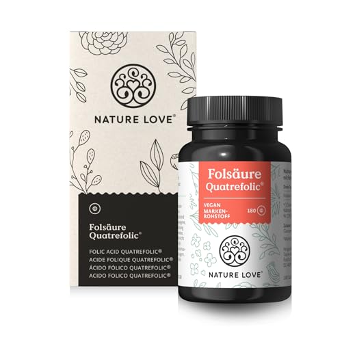 NATURE LOVE® Folsäure Quatrefolic® – 180 Tabletten – 400 μg pro Tablette – Kinderwunsch und Schwangerschaft* – hochdosiert, vegan, laborgeprüft, in Deutschland produziert