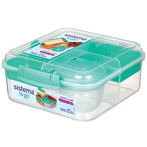 Sistema Bento Box TO GO Brotdose mit Fächern | 1,25 L Lunchbox mit Joghurt-/Fruchtbehälter | für Kinder & Erwachsene l | BPA-frei | Minty Teal [21685-8T], Mintgrün