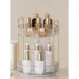 Make Up Kosmetik Organizer 360° Drehbar Vanity Badezimmer Dresser Schlafzimmer Kosmetik Vitrinen Aufbewahrungsbox Desktop Beauty Storage Schminktisch Skincare Countertop Organizer (Transparent-2 Tier)