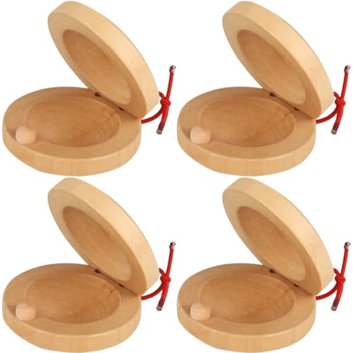 GNHG 4 Stücke Kastagnetten Holz Schlagzeug, Naturgeräusche Box, Koshi Klangspiel, Cajon Kinder, Orff Musik Instrument, Kinder, Erwachsene, Finger Kastagnetten Mit Schnur