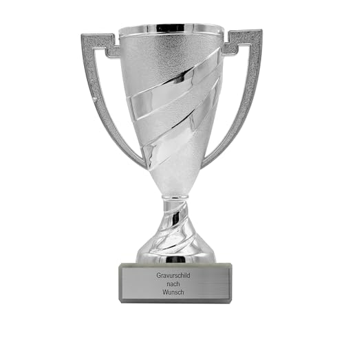 Pokal-Fabrik.de - Pokal mit Gravur Wunschtext in Silber - personalisierte Auszeichnung - 14 cm inkl. Marmorsockel - Geschenk-Trophäe - Pokal Kinder
