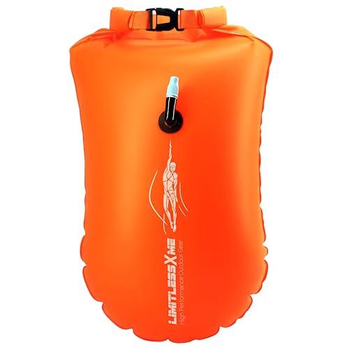 LimitlessXme Schwimmboje & Trockensack - 28l Orange. Sicherheit beim Schwimmen, Open Water und Triathlon. Swimming Buoy, Swim Bubble, Schwimm Boj aufblasbar