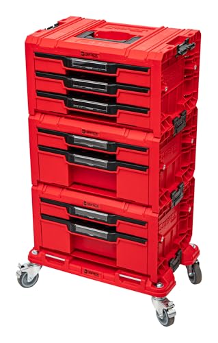 QBRICK - Werkzeugtrolley mit Schubladen Werkzeugkasten Leer - 3er-Set - System PRO 2.0 DRAWER SET EXPERT RED Ultra HD – 2x PRO 2.0 DRAWER 2 TOOLBOX EXPERT, 1x PRO 2.0 DRAWER 3 TOOLBOX EXPERT