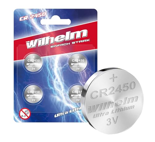 4 x CR2450 WILHELM Lithium Knopfzelle 3V 600mAh ø24,5x5,0mm Batterie DL 2450 CR 2450