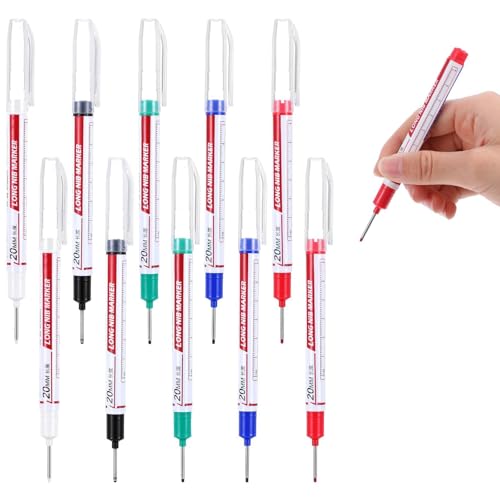 Wanmu 10 Stück Langkopf-Tieflochmarker 20mm Wasserdichtes Langspitzen-Markierungswerkzeug Vielseitige Tiefbohr-Langnasen-Schnelltrocknende Marker für Bauwesen Badezimmer Holzarbeiten