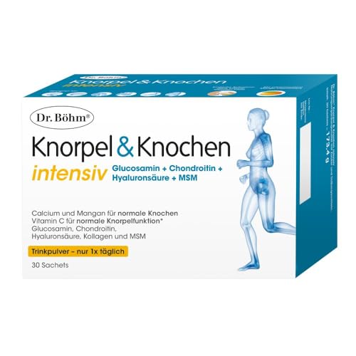 Dr. Böhm Knorpel & Knochen intensiv: Für Gelenke, Knochen, Knorpel & Bandscheiben, Trinkpulver mit Gelenknährstoffen, Calcium & Vitamin D, mit Mango-Geschmack, 30 Stk