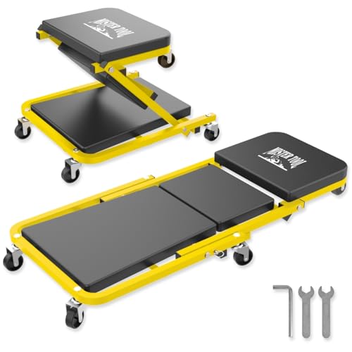 Mister Tool 2-in-1 Montage Rollbrett & Werkstatthocker | 150 kg Tragkraft | Werkstattliege & Rollsitz | 360° drehbar | Ideal für Autoreparatur, Reifenwechsel & Werkstatt