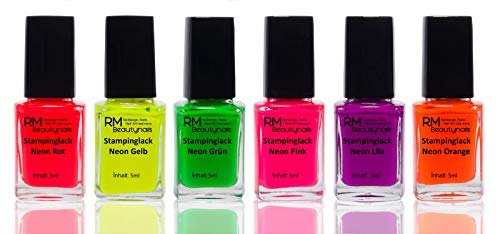 Stampinglack Neon Set Rot Gelb Grün Pink Lila Orange Stempellack Nagellack Nail Polish 6er Pack (6 x5ml)